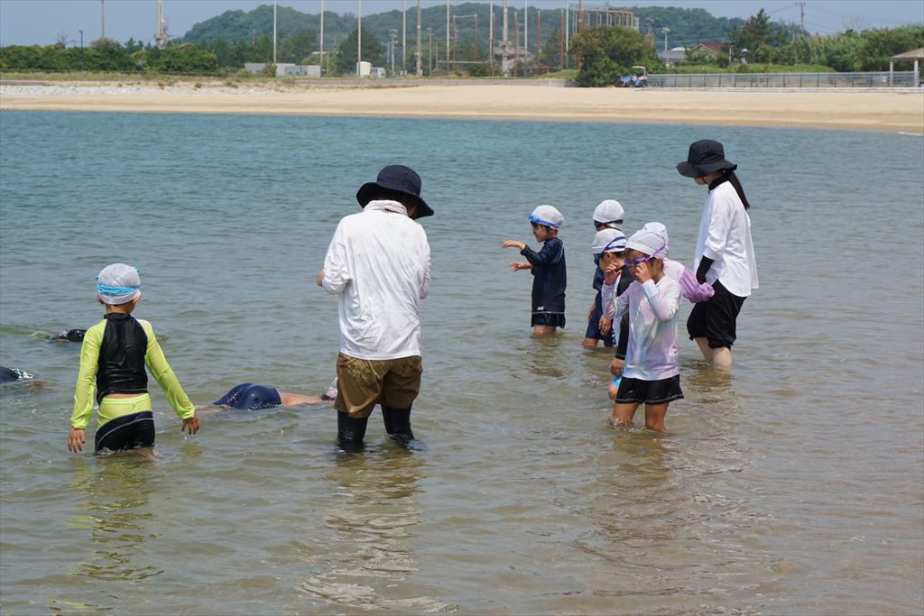 海で遊ぶ児童たち